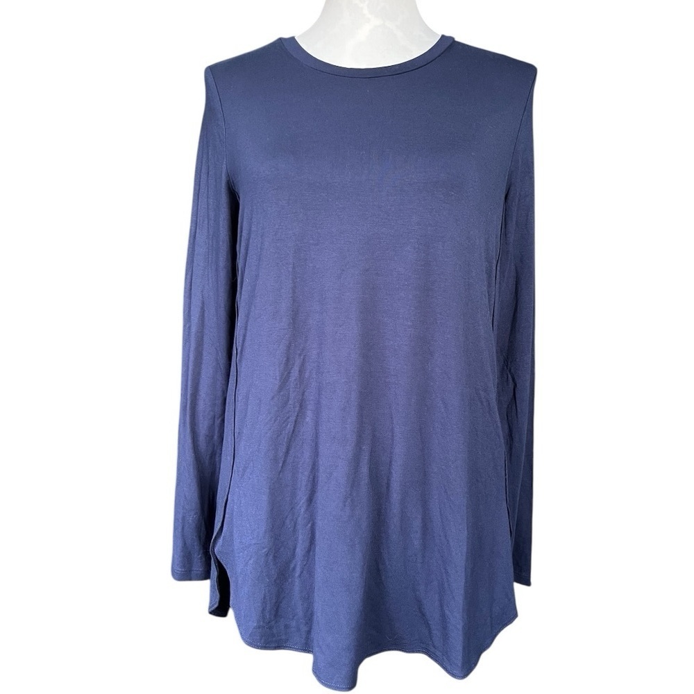 Lord + Taylor Navy Blue Long Sleeve Round Neck Top NWT Petite Medium